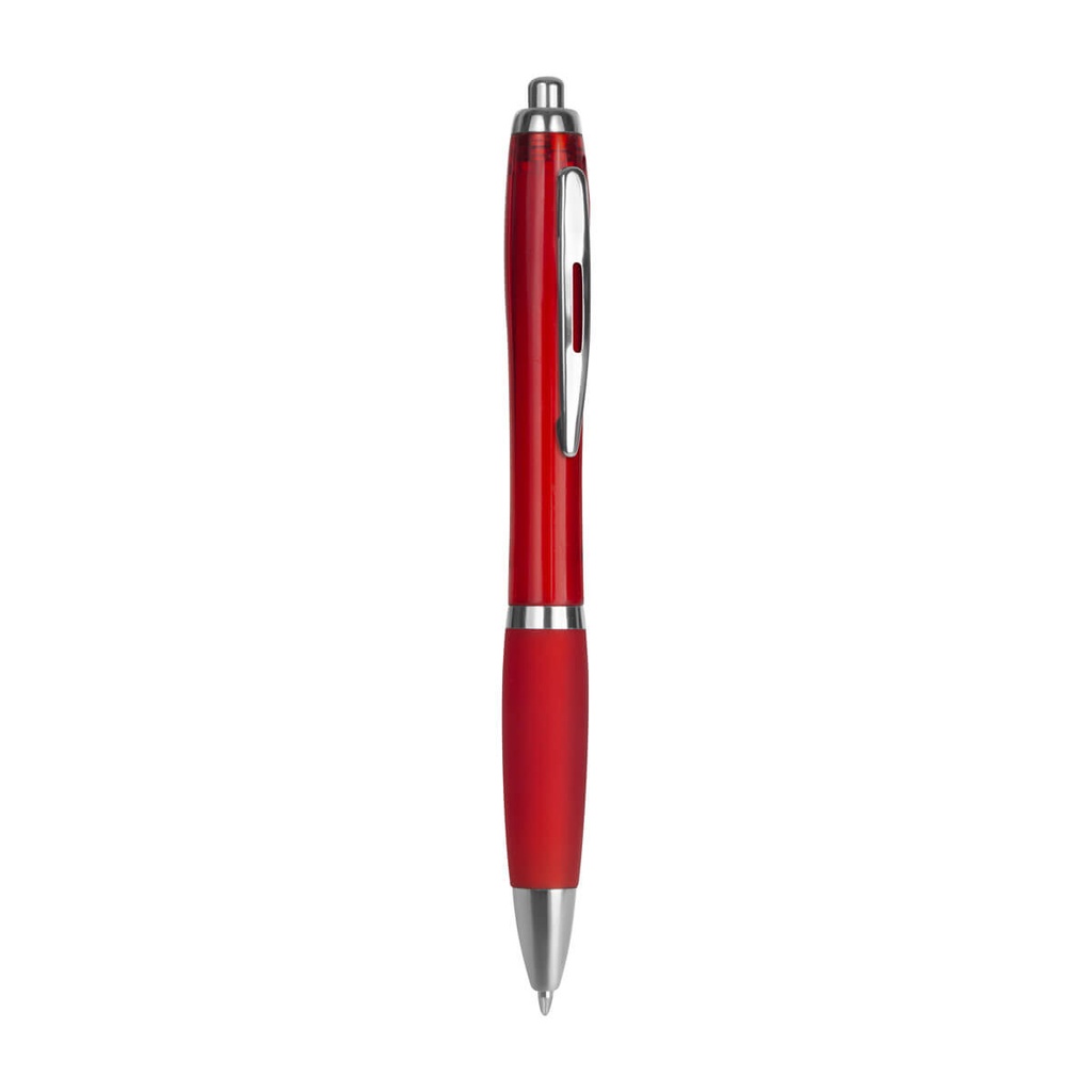 Bolígrafo promocional de plástico translúcido 1.3 x 13.8 cm con clip metálico y grip antiderrapante – BT-BOP-0061