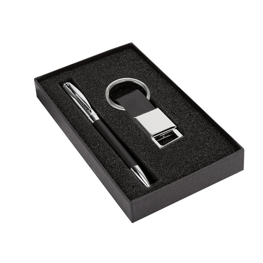 [BT-ARO-0001] Set de bolígrafo y llavero promocional de curpiel y metal con caja de regalo – BT-ARO-0001
