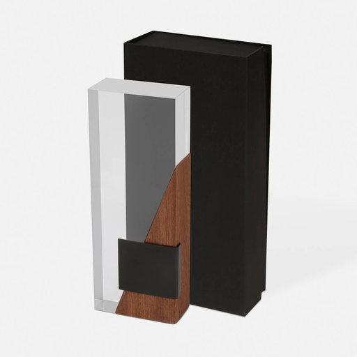 [BT-ARO-0053] Trofeo promocional de vidrio, madera y metal con placa metálica para grabado – BT-ARO-0053