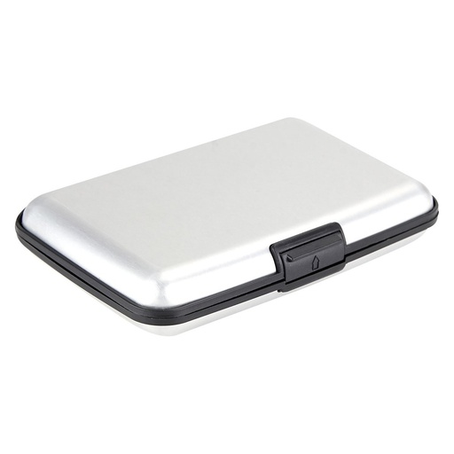 [BT-ARO-0037] Porta tarjetas promocional de plástico y aluminio 10.5 x 7 cm con protección RFID y 6 compartimentos – BT-ARO-0037