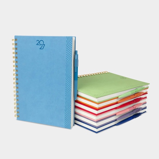 Agenda 2027 promocional de curpiel de 80 hojas con caja individual a juego y bolígrafo – BT-AGE-0010