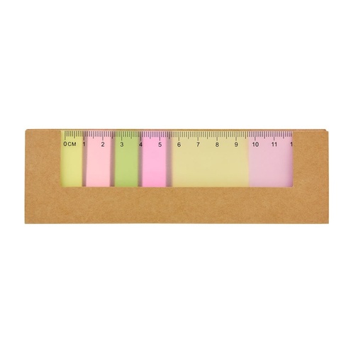 [BT-ARO-0017] Regla promocional de cartón, papel y plástico con hojas adheribles y banderillas de colores – BT-ARO-0017