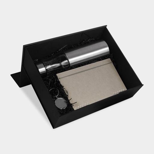 [BT-ARO-0065] Set promocional de vidrio y acero inoxidable con termo de 500 ml y libreta ecológica – BT-ARO-0065