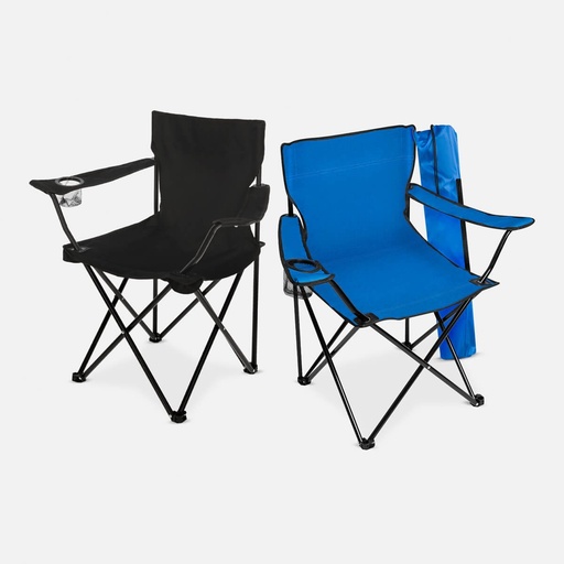 Asiento plegable promocional de poliéster y acero 79 x 43 x 79 cm con reposabrazos y porta vasos – BT-ARV-0017