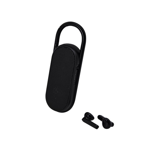 [BT-AUD-0039] Bocina promocional de plástico con audífonos integrados y controles táctiles – BT-AUD-0039