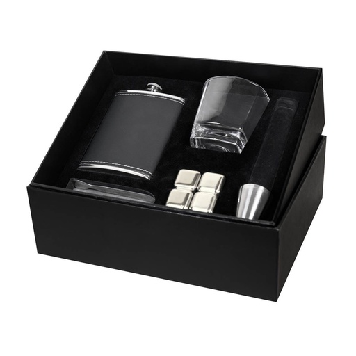 [BT-BAR-0045] Set promocional de acero inoxidable y vidrio con licorera de 230 ml y vaso de 190 ml – BT-BAR-0045