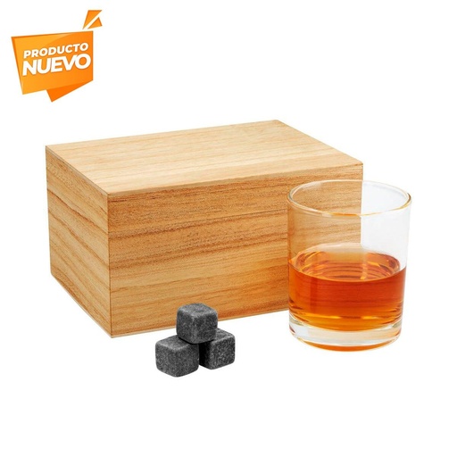[BT-BAR-0026] Set promocional para licores de vidrio y madera de 280 ml con enfriadores de piedra – BT-BAR-0026