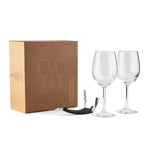 [BT-BAR-0030] Set promocional de vidrio para vino de 350 ml con sacacorchos incluido – BT-BAR-0030