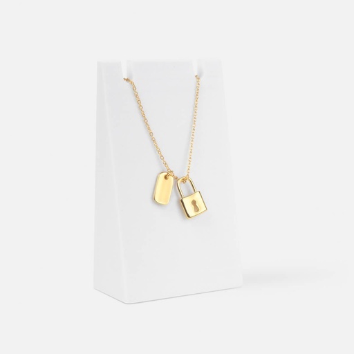 [BT-BEL-0067] Cadena promocional de latón con chapa de oro de 45 cm y dije en forma de candado – BT-BEL-0067