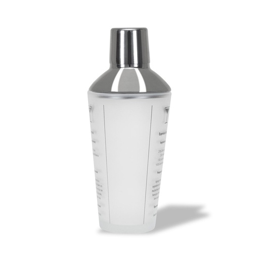 [BT-BAR-0033] Coctelera promocional de vidrio y acero inoxidable de 450 ml con recetario de cócteles – BT-BAR-0033