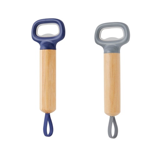 Destapador promocional de bambú y acero inoxidable con mango ergonómico y asa de silicón – BT-BAR-0023