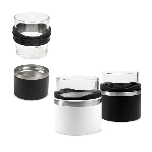 Vaso promocional para whisky de vidrio de 300 ml con porta vaso de doble pared – BT-BAR-0034