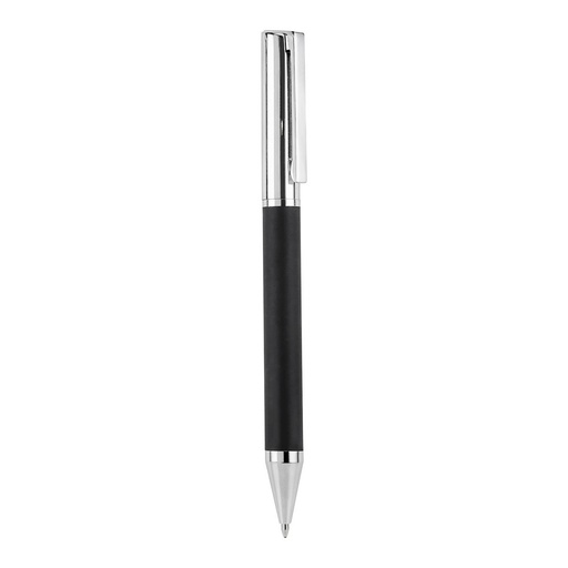 Bolígrafo promocional de acero inoxidable y curpiel con mecanismo twist y estuche incluido