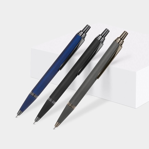 Bolígrafo promocional de metal con acabado mate y detalles cromados – BT-BOM-0036