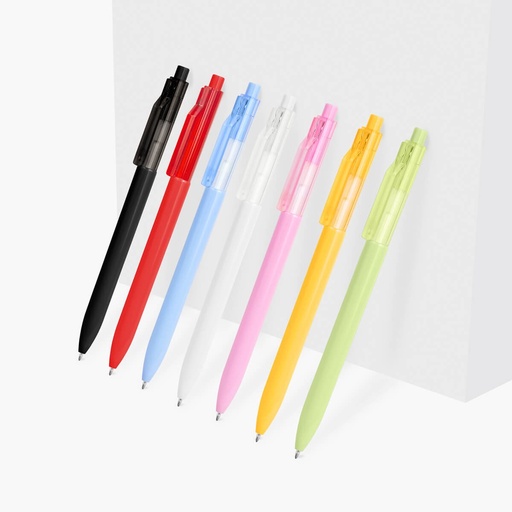 Bolígrafo promocional de plástico con clip transparente y mecanismo pulsador – BT-BOP-0049