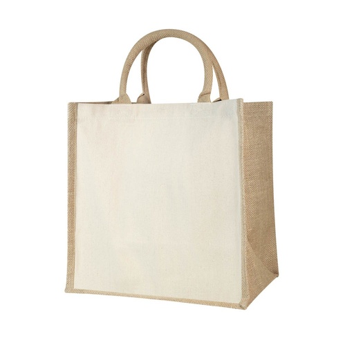 [BT-BOL-0002] Bolsa promocional de yute, canvas y algodón con fuelle y asas redondeadas – BT-BOL-0002