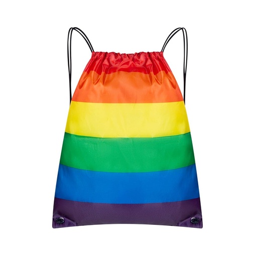[BT-BOL-0007] Bolsa-mochila promocional de poliéster con diseño arcoíris y cierre de jareta – BT-BOL-0007