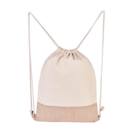 [BT-BOL-0047] Bolsa-mochila promocional de algodón y yute con tirantes de cordón y cerrado de jareta – BT-BOL-0047