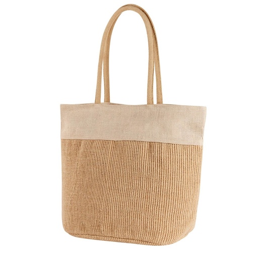 [BT-BOL-0074] Bolsa promocional de yute y algodón con fuelle y compartimento principal – BT-BOL-0074