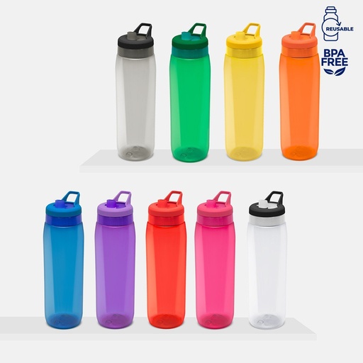 Cilindro promocional de PET 1 L con sobretapa giratoria y asa portátil – BT-CIP-0045