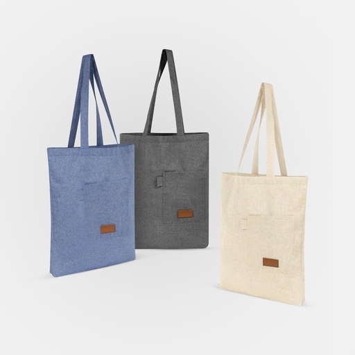 Bolsa promocional de algodón de 37 x 42 x 5 cm con parche decorativo de PU – BT-BOL-0057