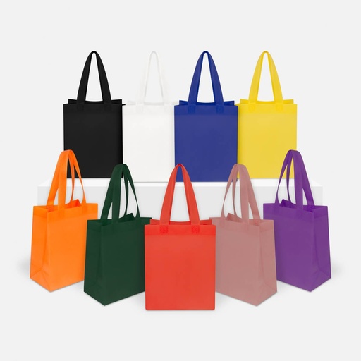 Bolsa mini promocional de non woven de 19 x 24 x 10.8 cm con fuelle y asas – BT-BOL-0086