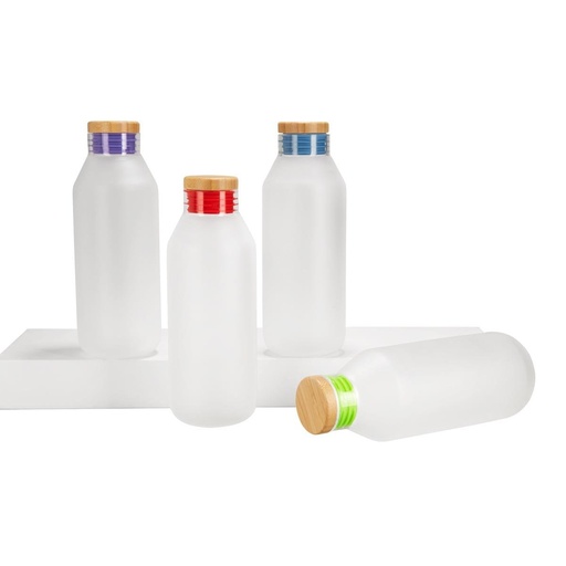 Cilindro promocional de vidrio borosilicato de 590 ml con tapa de bambú y sello de silicón – BT-CIV-0002