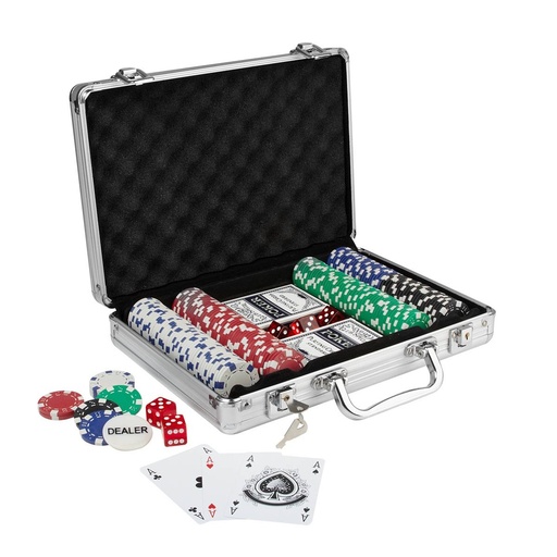 Estuche de juego promocional de metal con fichas y dados