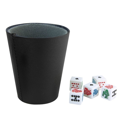 [BT-ENT-0005] Vaso para dados promocional de curpiel con 5 piezas incluidas – BT-ENT-0005
