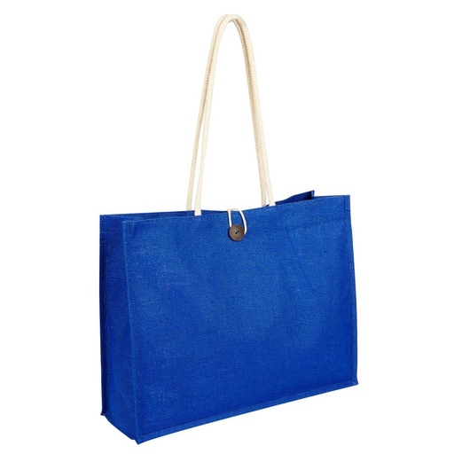 Bolsa promocional de yute con fuelle y botón de madera – BT-BOL-0029