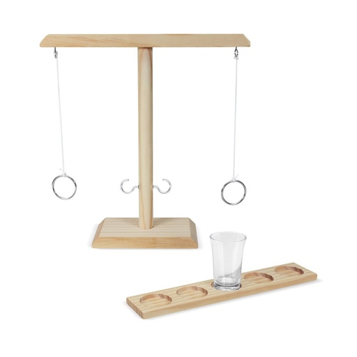 [BT-ENT-0018] Set de destreza promocional de madera y acrílico con aros y vaso – BT-ENT-0018