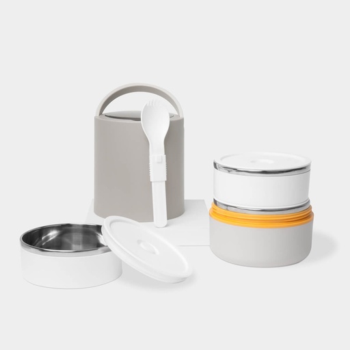 Set de recipientes promocional de acero inoxidable y plástico con tapa hermética y asa de transporte