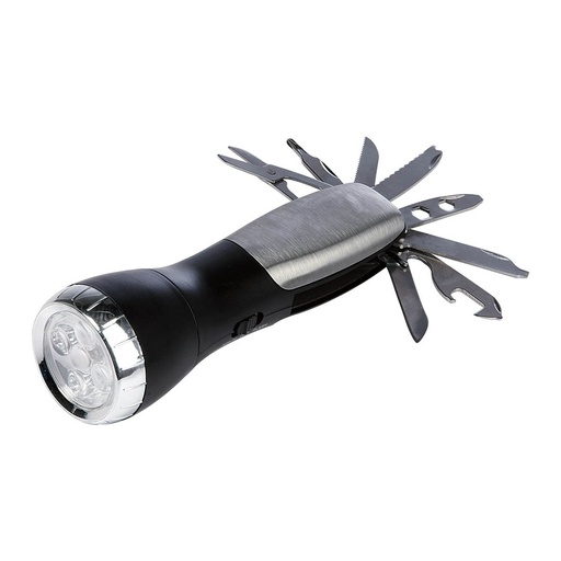 [BT-HER-0036] Multiherramienta promocional de metal y plástico con linterna LED y navajas múltiples – BT-HER-0036