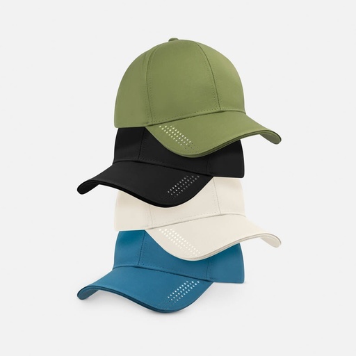 Gorra promocional de poliéster de 6 gajos con visera punteada y broche metálico – BT-GOS-0012