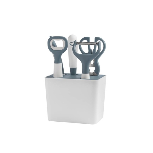 [BT-HOG-0025] Kit de utensilios promocional de acero inoxidable y plástico con base organizadora – BT-HOG-0025