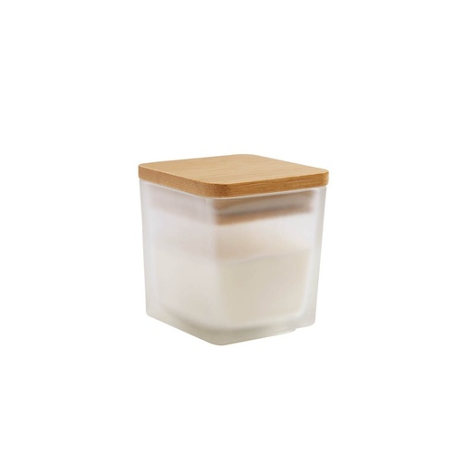 [BT-HOG-0026] Candela promocional de vidrio y bambú 1.41 oz con diseño cuadrado – BT-HOG-0026