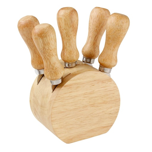 [BT-HOG-0015] Set para quesos promocional de madera de caucho 9.2 x 14.9 cm con base y cuchillos incluidos – BT-HOG-0015