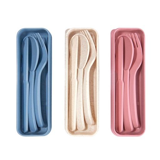 Set de utensilios promocional de plástico y fibra de trigo con estuche portátil – BT-HOG-0031