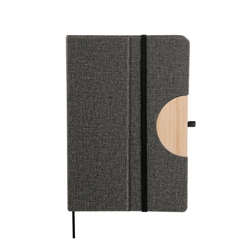 [BT-LIB-0060] Libreta promocional de curpiel y bambú 14.5 x 21.3 cm con base plegable para smartphone – BT-LIB-0060