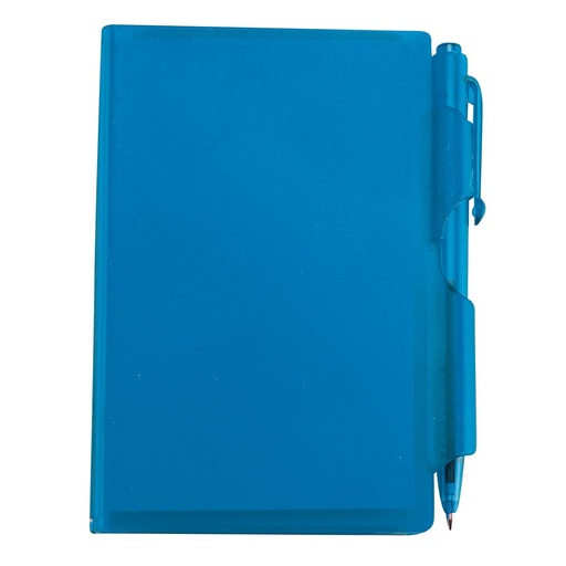 Libreta promocional de plástico con 60 hojas y bolígrafo incluido – BT-LIB-0023