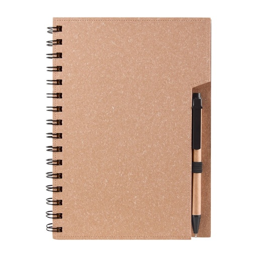 Libreta promocional de cartón y papel reciclado con 70 hojas y espiral metálico doble – BT-LIB-0020