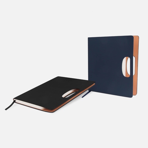 Libreta promocional de curpiel 18.5 x 21 cm con diseño portafolio y asa – BT-LIB-0061
