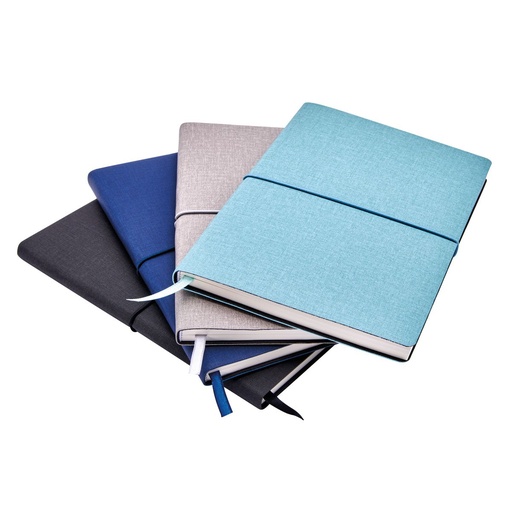 Libreta promocional de curpiel 14.5 x 20.3 cm con pasta flexible y cierre elástico – BT-LIB-0072