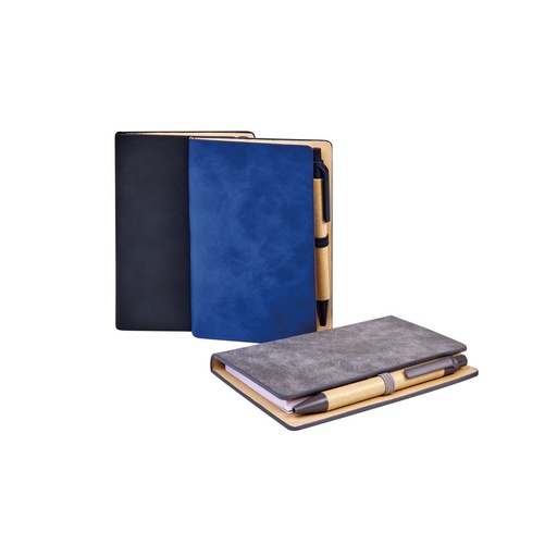 Libreta promocional de curpiel 9 x 13 cm con notas adheribles y bolígrafo incluido – BT-LIB-0074