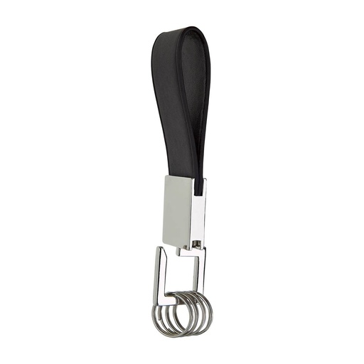 [BT-LLM-0012] Llavero promocional de curpiel y metal de 1.8 x 9.5 cm con 4 argollas y grabado láser – BT-LLM-0012