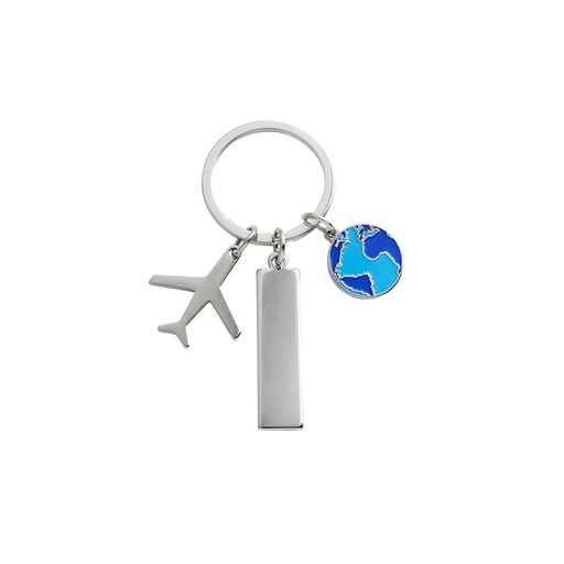 [BT-LLM-0037] Llavero promocional metálico con dije de avión y placa para grabado – BT-LLM-0037