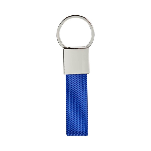 Llavero promocional de metal y tela de 3.3 x 11 cm con placa metálica grabada a láser – BT-LLM-0013
