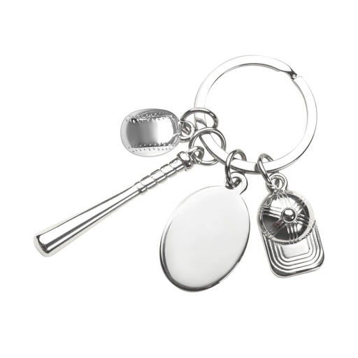 [BT-LLM-0044] Llavero promocional metálico con dijes deportivos y placa grabable – BT-LLM-0044