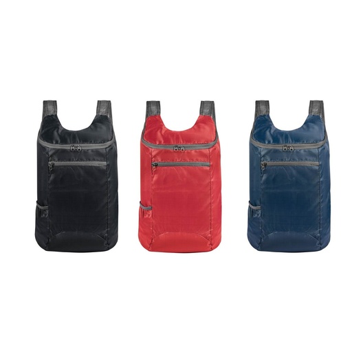 Mochila plegable promocional de poliéster de 44 x 26 x 12 cm con compartimento lateral elástico – BT-MOC-0024