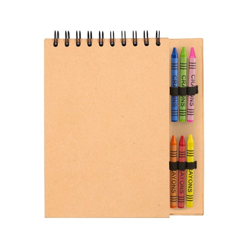 [BT-NIN-0013] Libreta promocional de cartón 50 hojas con 6 crayones de cera – BT-NIN-0013